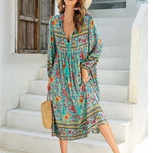 R. Vivimos Floral Bohemian Maxi Dress, Size L